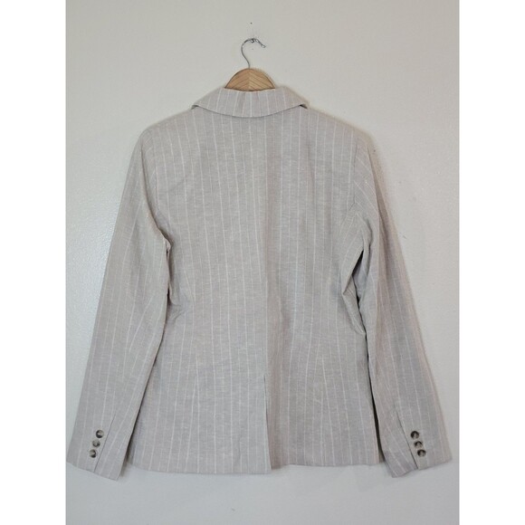Joie Linen Blend Blazer Womens M Beige Pinstripe Double Breasted Jacket - Picture 7 of 12